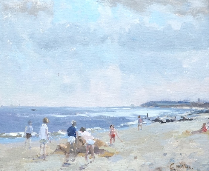 Geoffrey W. Wilson (1920-2010), Impressionist oil on board, The Beach, signed, 24 x 29cm